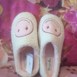 Just Be Cozy Fleece Slip-On Slippers with Pink Patch